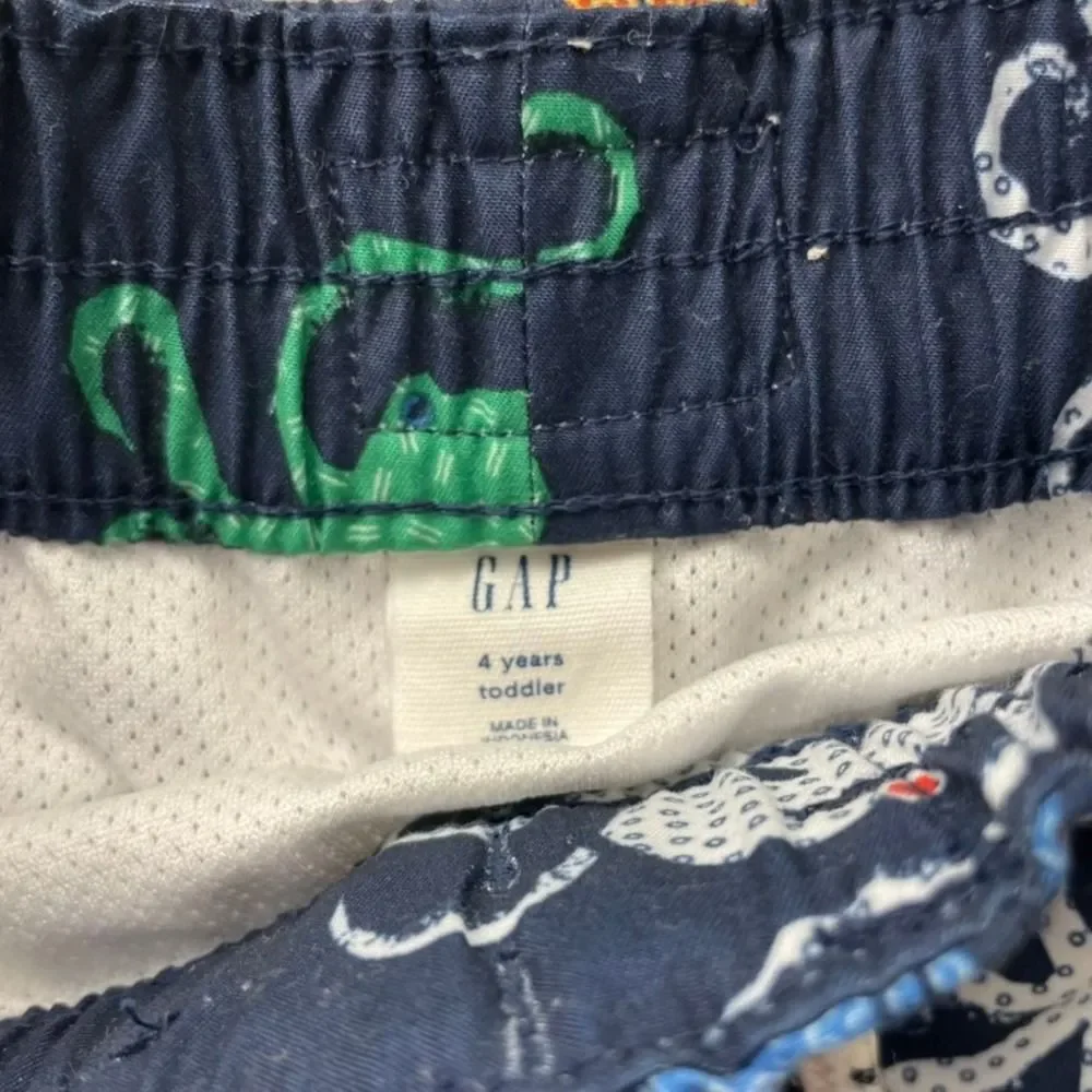 Gap Toddler Boys Octopus Print Swim Trunks Navy Blue Size 4T Elastic Waist